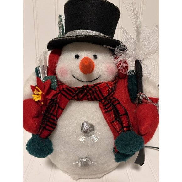 Fiber Optic Mr Snowball Snowman Light Changing Christmas w Broom 12” Vintage - Picture 3 of 8
